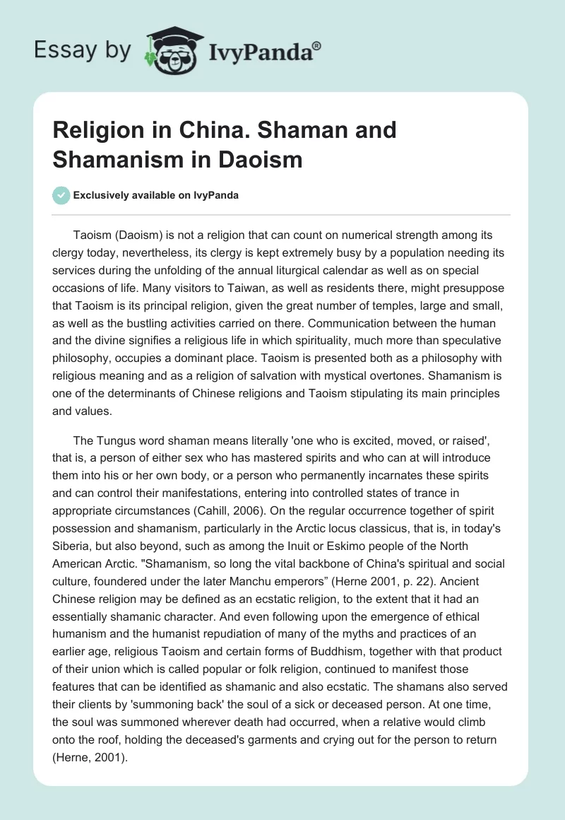 Religion in China. Shaman and Shamanism in Daoism. Page 1