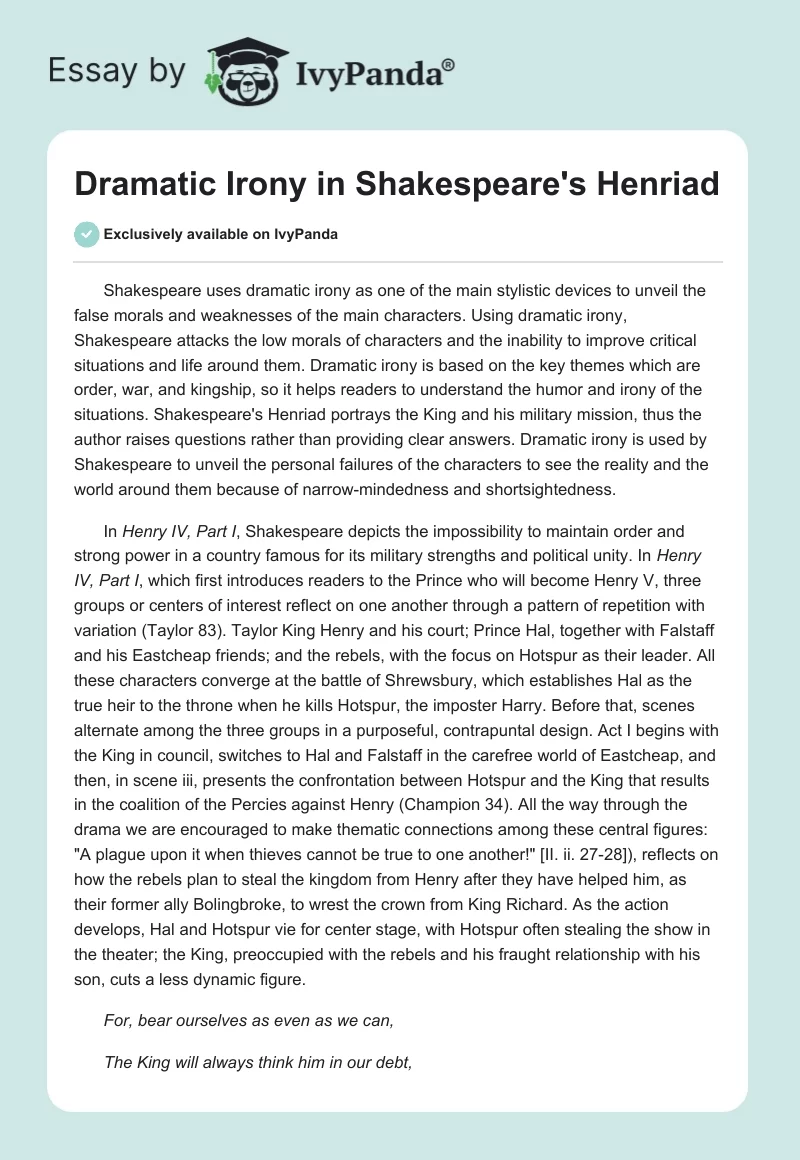 Dramatic Irony in Shakespeare's Henriad. Page 1