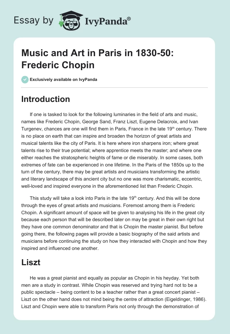 Music and Art in Paris in 1830-50: Frederic Chopin. Page 1