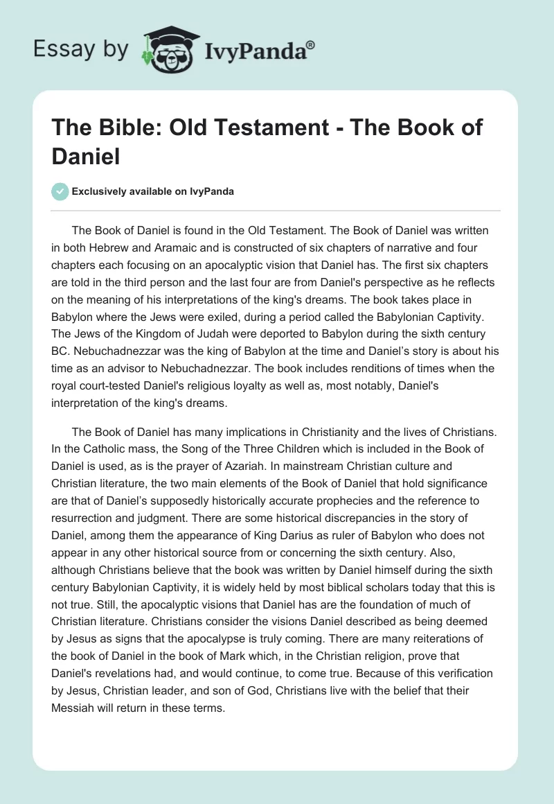 The Bible: Old Testament - The Book of Daniel. Page 1