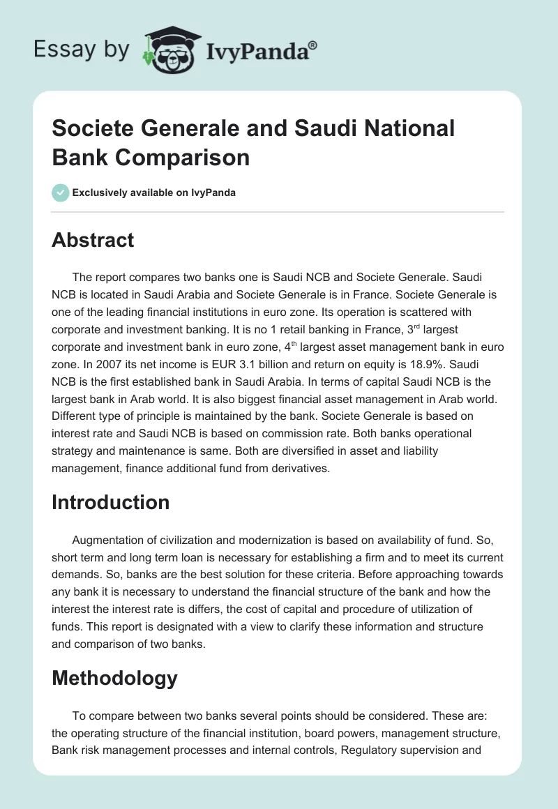 Societe Generale and Saudi National Bank Comparison. Page 1