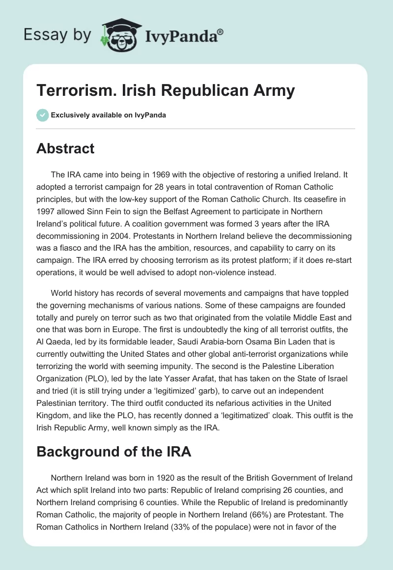 Terrorism. Irish Republican Army. Page 1