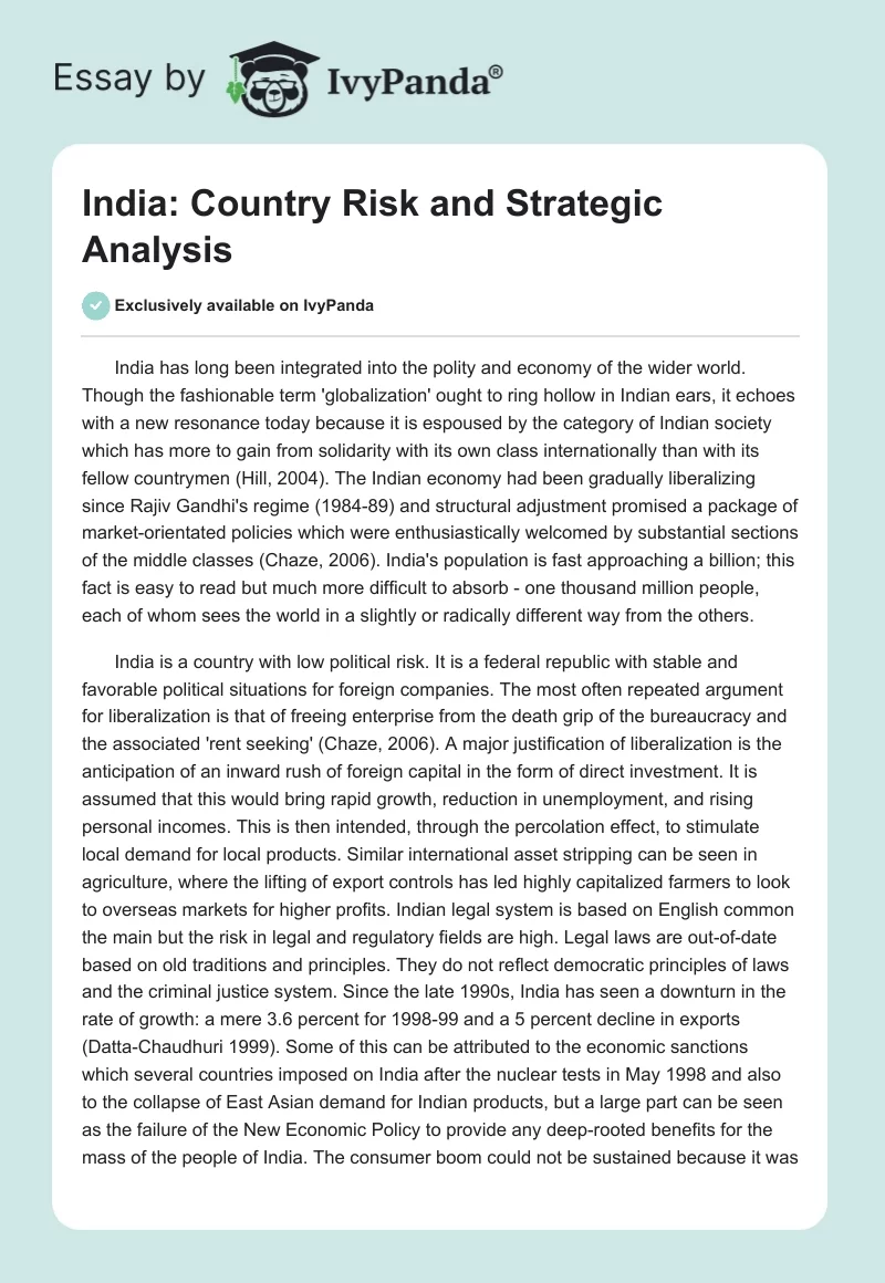 India: Country Risk and Strategic Analysis. Page 1
