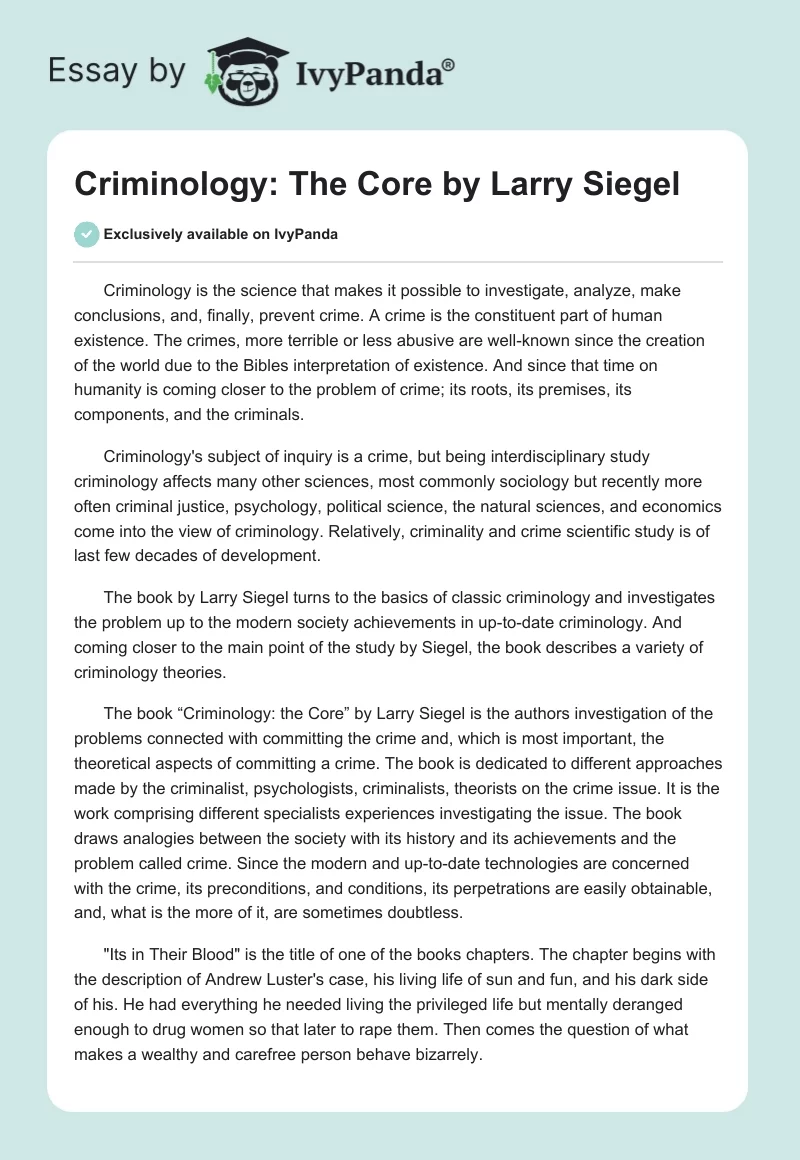 "Criminology: The Core" by Larry Siegel. Page 1