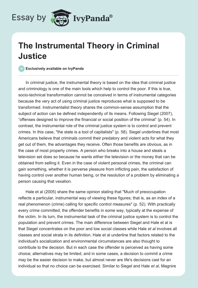 The Instrumental Theory in Criminal Justice. Page 1