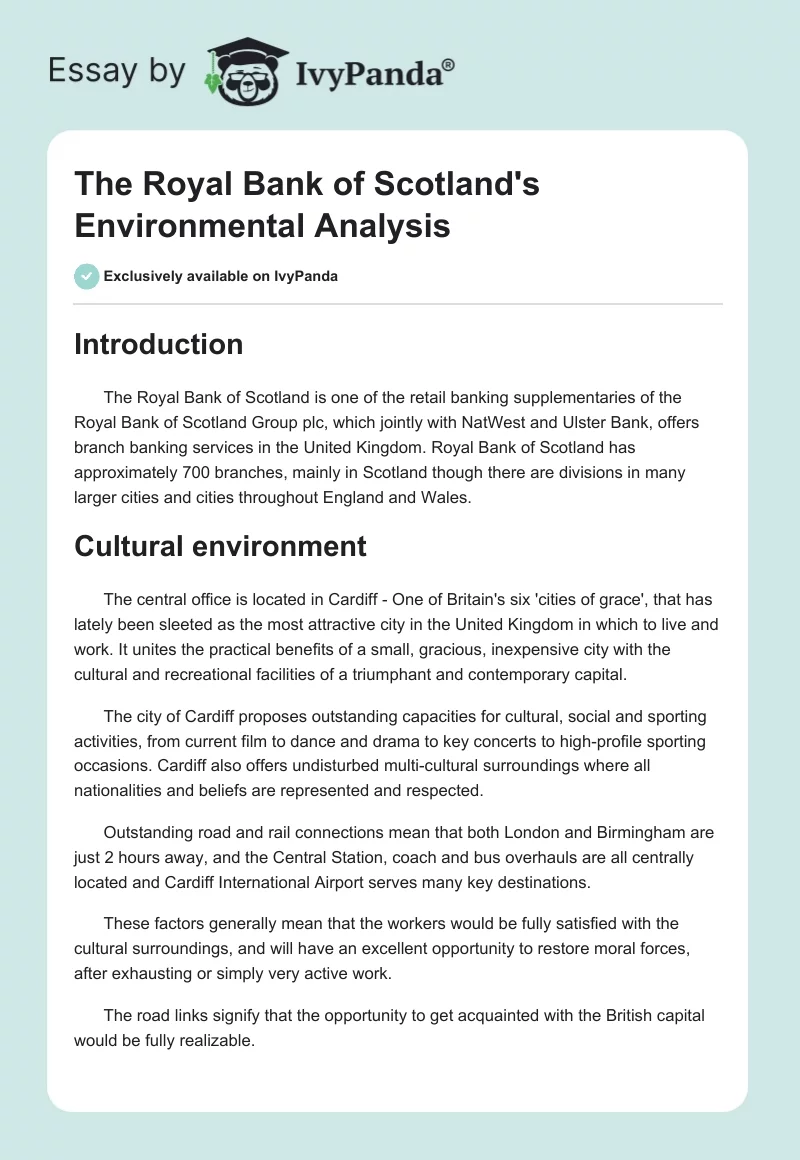 The Royal Bank of Scotland's Environmental Analysis. Page 1