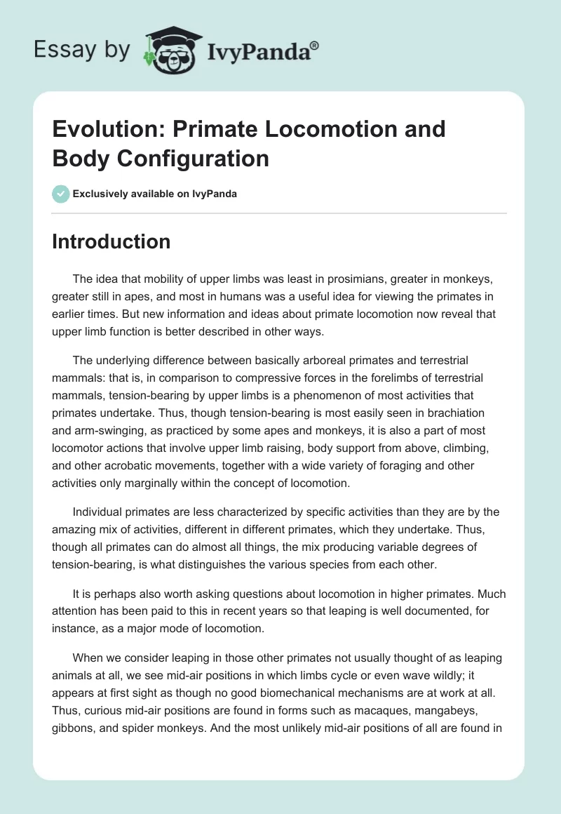 Evolution: Primate Locomotion and Body Configuration. Page 1
