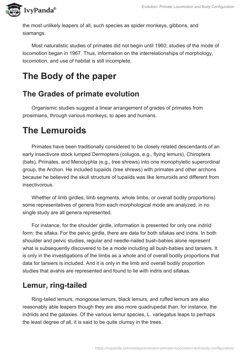 Evolution: Primate Locomotion and Body Configuration. Page 2