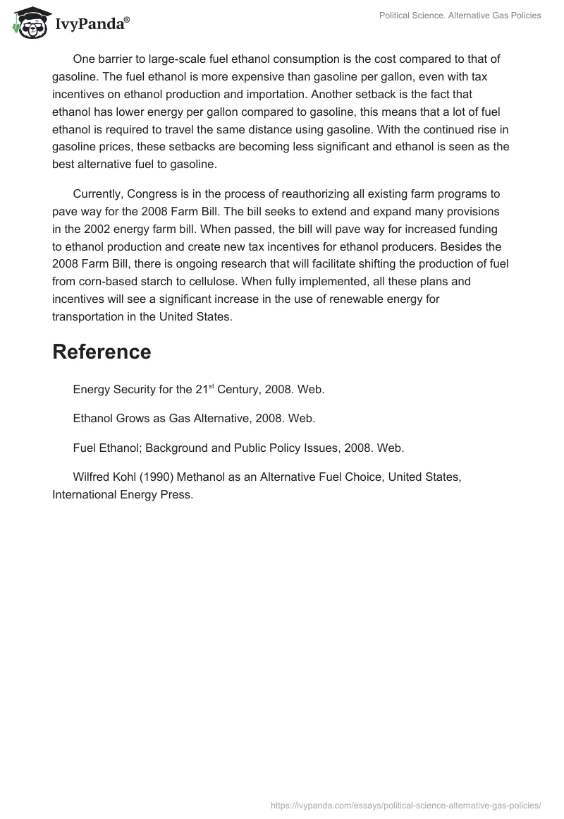 Political Science. Alternative Gas Policies. Page 2