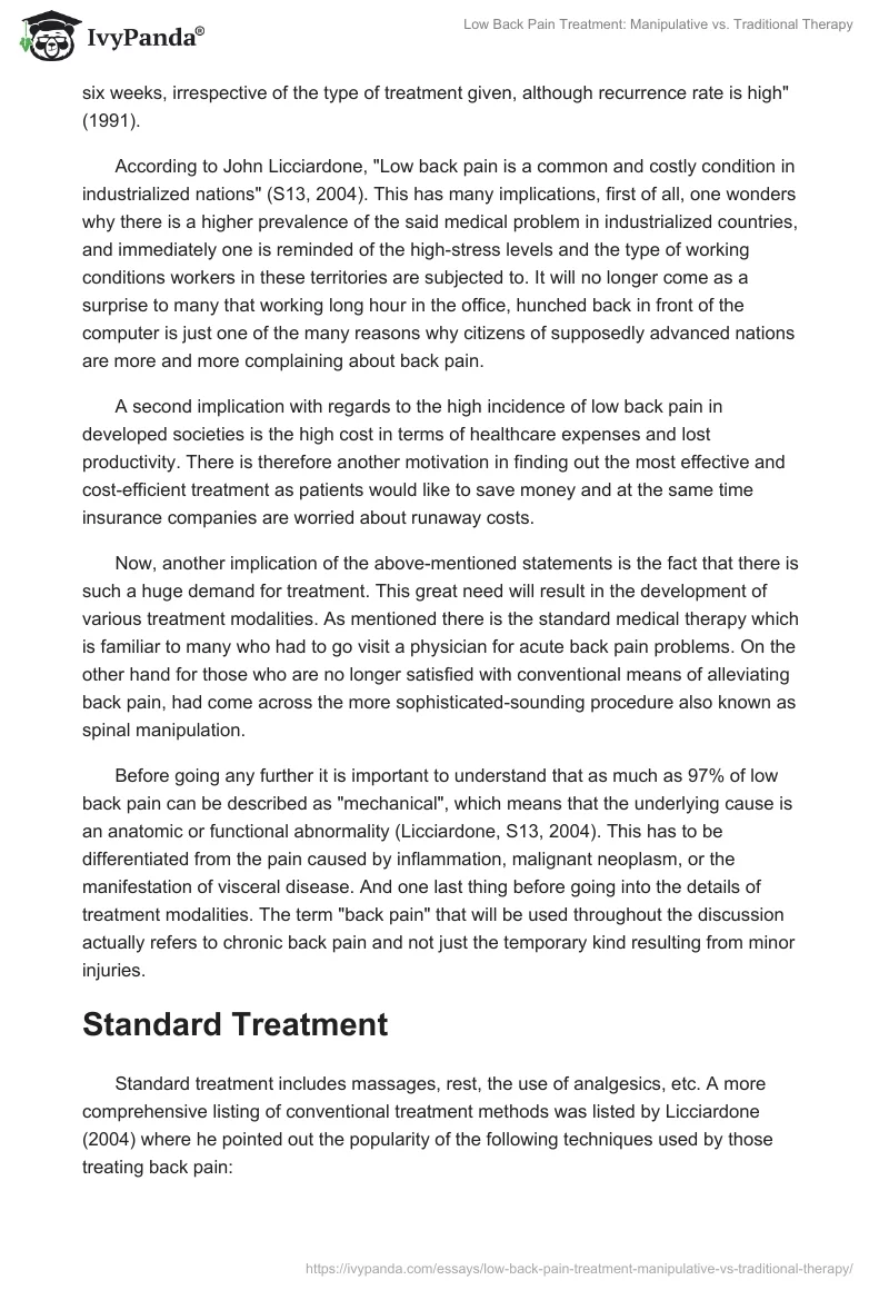 Low Back Pain Treatment: Manipulative vs. Traditional Therapy. Page 2