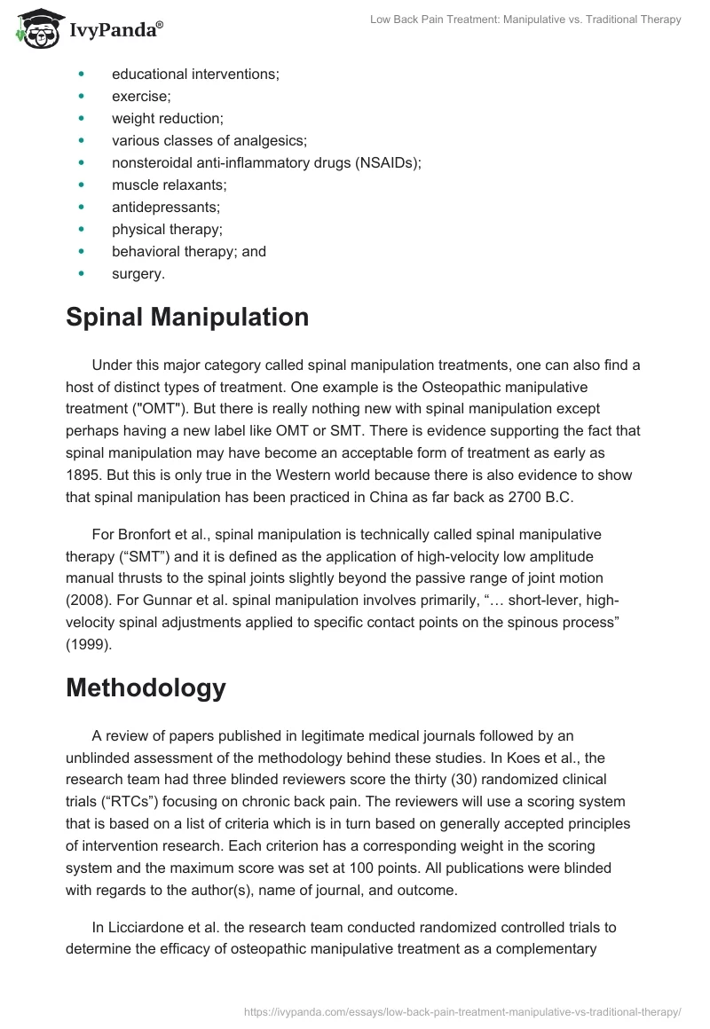 Low Back Pain Treatment: Manipulative vs. Traditional Therapy. Page 3