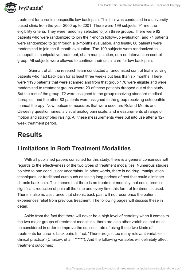 Low Back Pain Treatment: Manipulative vs. Traditional Therapy. Page 4