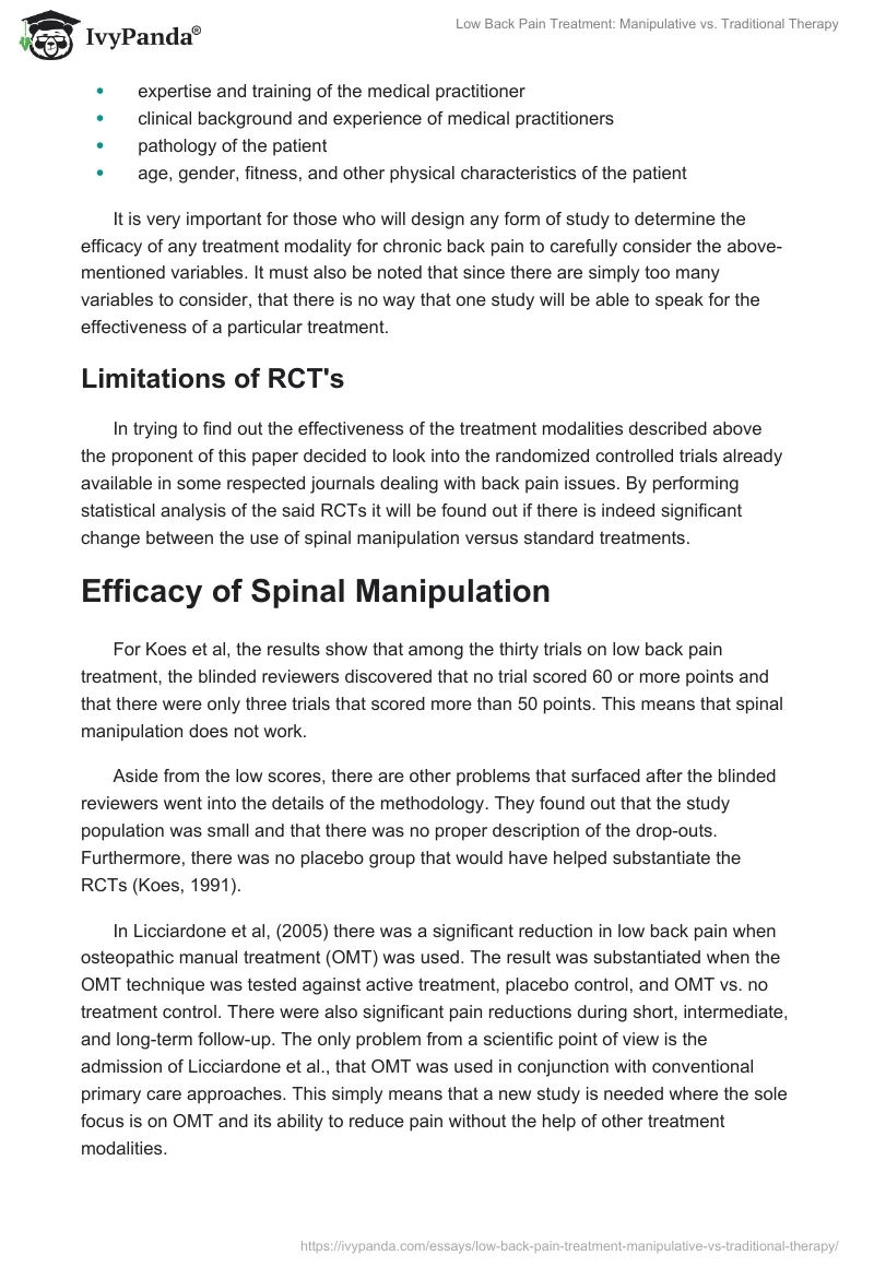 Low Back Pain Treatment: Manipulative vs. Traditional Therapy. Page 5