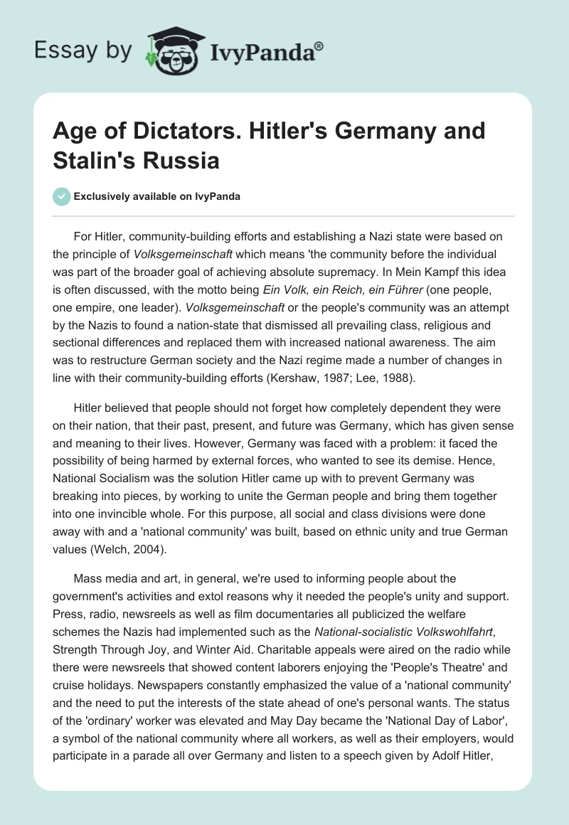 Age of Dictators. Hitler's Germany and Stalin's Russia. Page 1