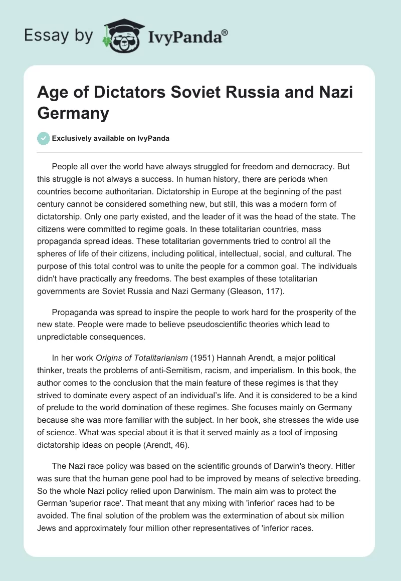 Age of Dictators Soviet Russia and Nazi Germany. Page 1