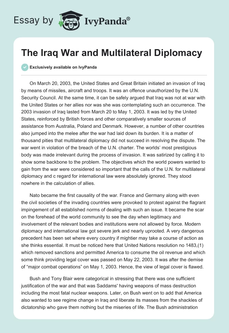 The Iraq War and Multilateral Diplomacy. Page 1