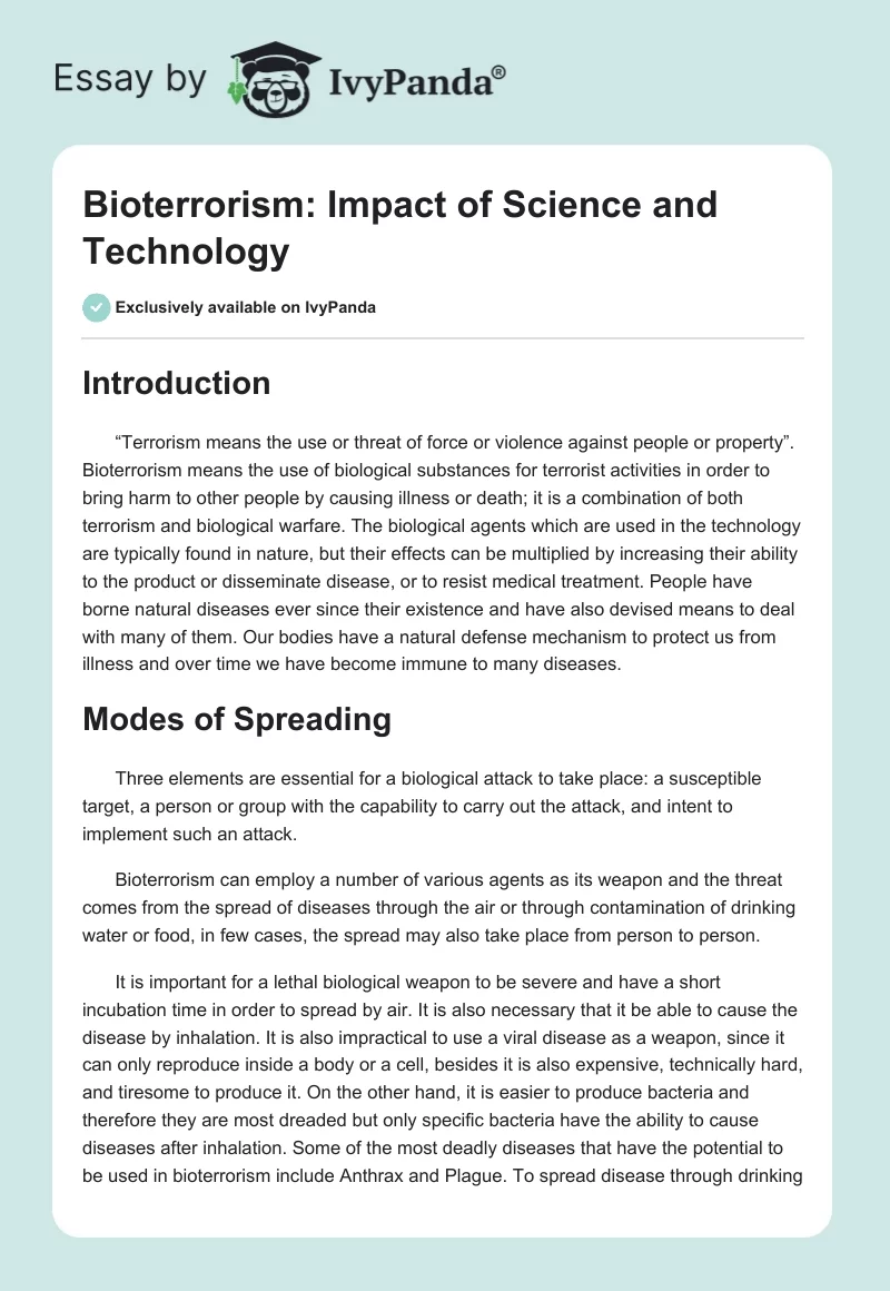 Bioterrorism: Impact of Science and Technology. Page 1