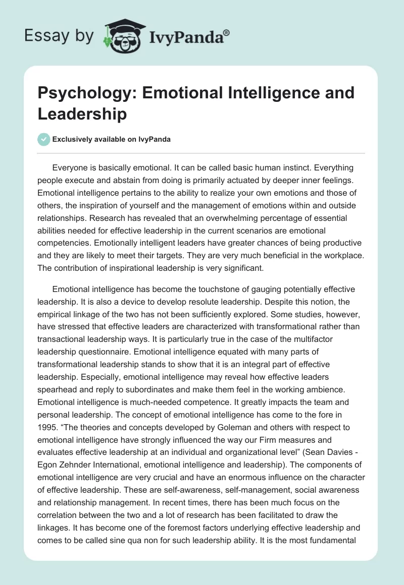 Psychology: Emotional Intelligence and Leadership. Page 1