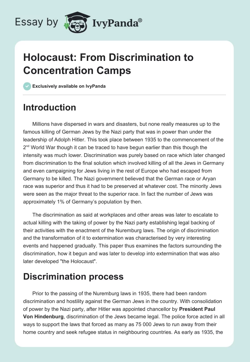 Holocaust: From Discrimination to Concentration Camps. Page 1