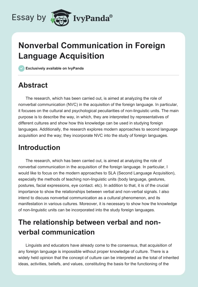 Nonverbal Communication in Foreign Language Acquisition. Page 1