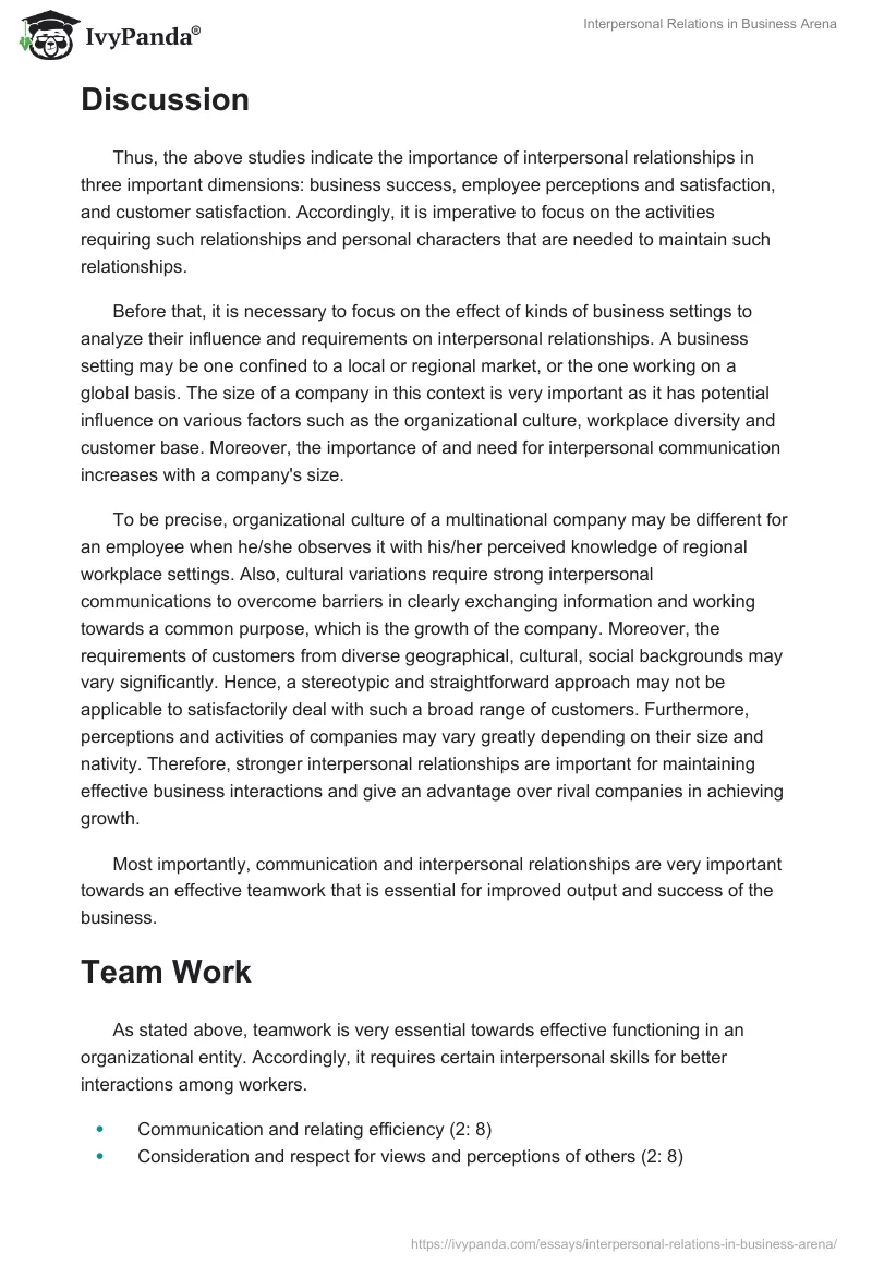 Interpersonal Relations in Business Arena. Page 2