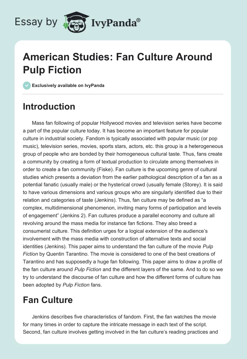 American Studies: Fan Culture Around Pulp Fiction. Page 1