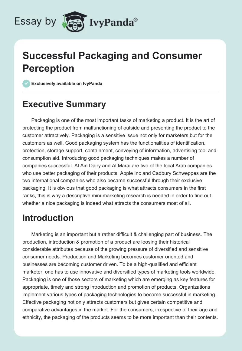 Successful Packaging and Consumer Perception. Page 1