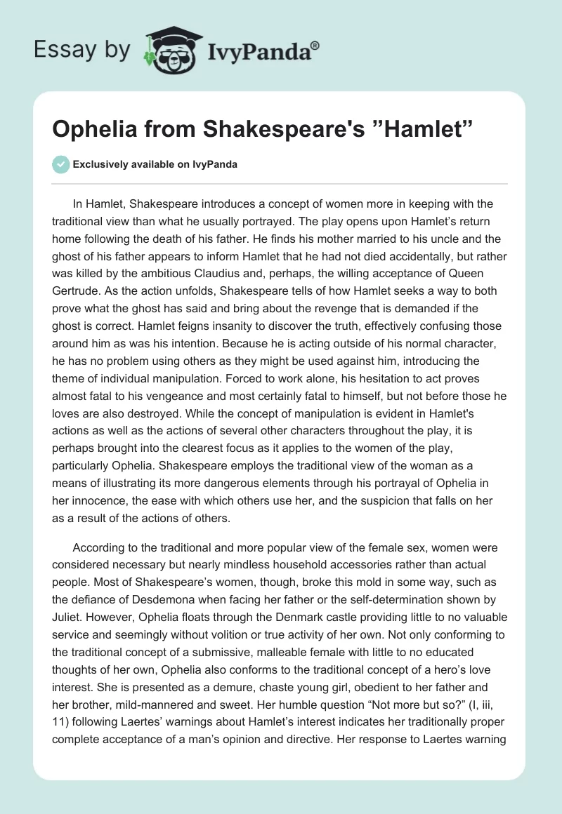 Ophelia from Shakespeare's ”Hamlet”. Page 1