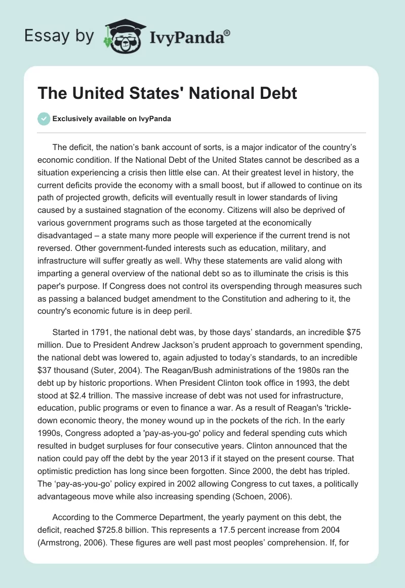 The United States' National Debt. Page 1