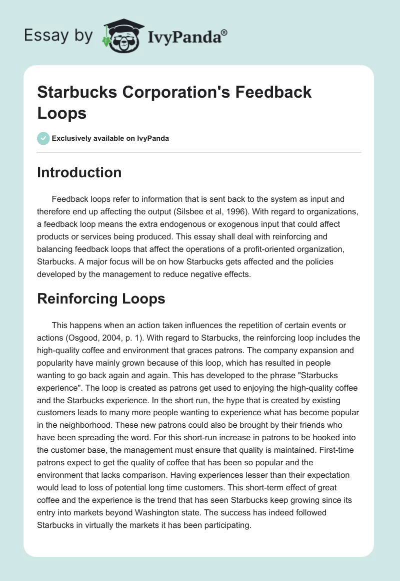 Starbucks Corporation's Feedback Loops. Page 1