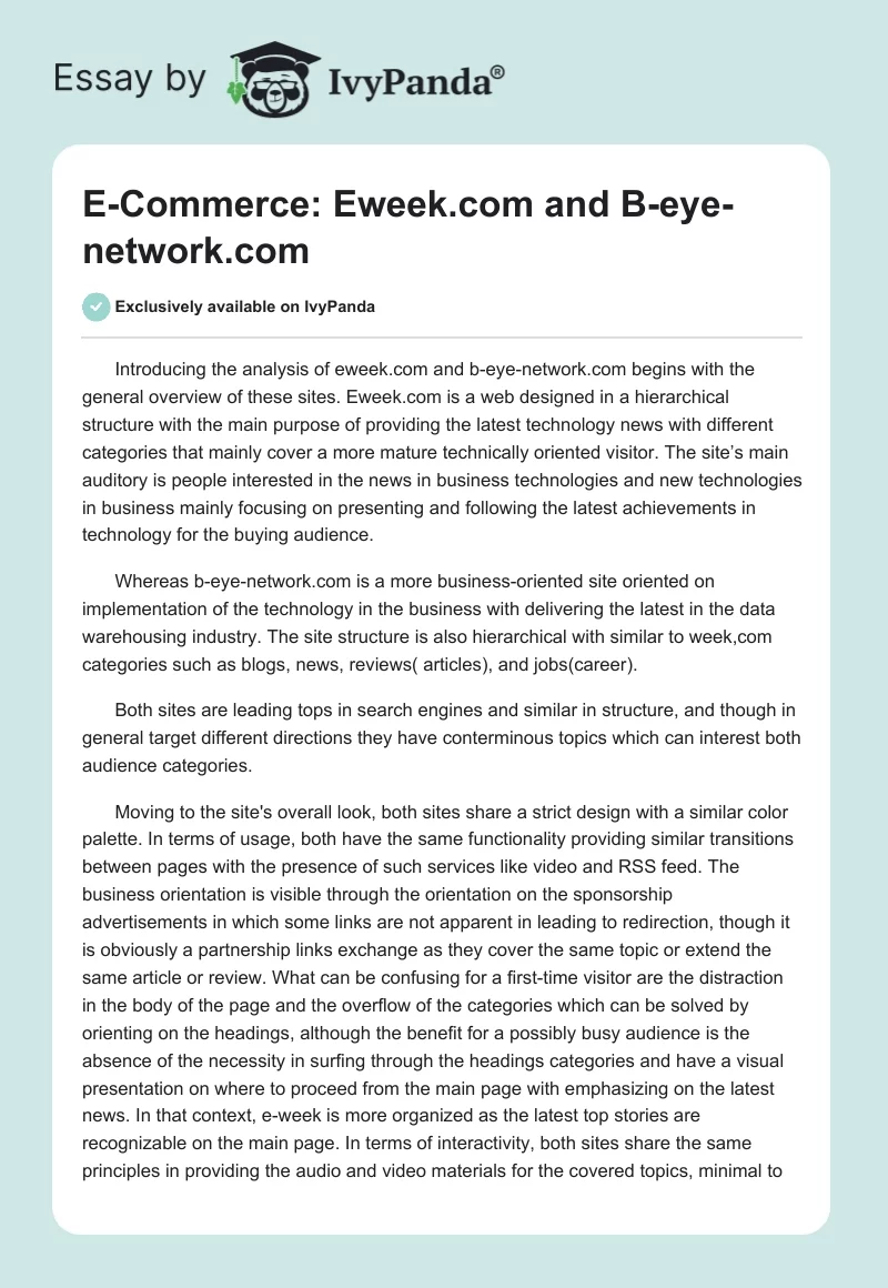 E-Commerce: Eweek.com and B-eye-network.com. Page 1