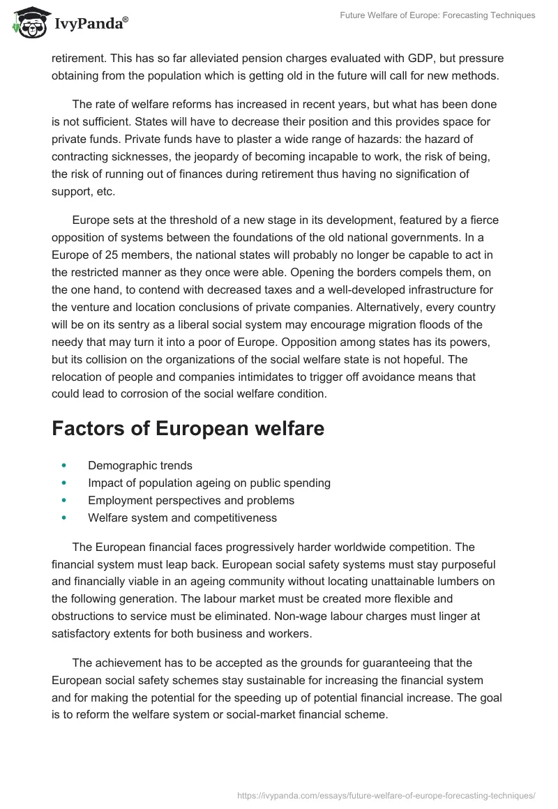 Future Welfare of Europe: Forecasting Techniques. Page 2