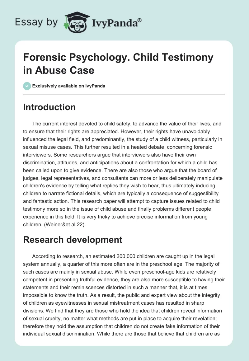 Forensic Psychology. Child Testimony in Abuse Case. Page 1