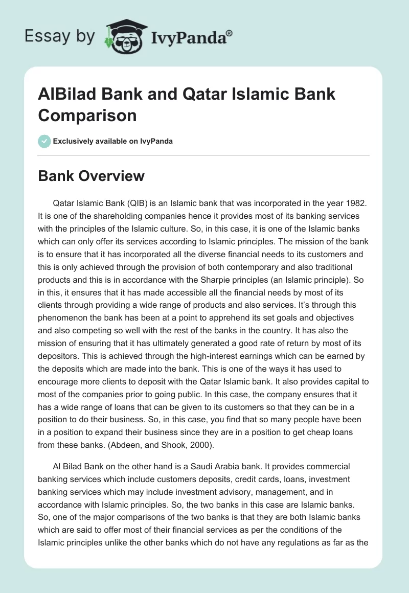 AlBilad Bank and Qatar Islamic Bank Comparison. Page 1