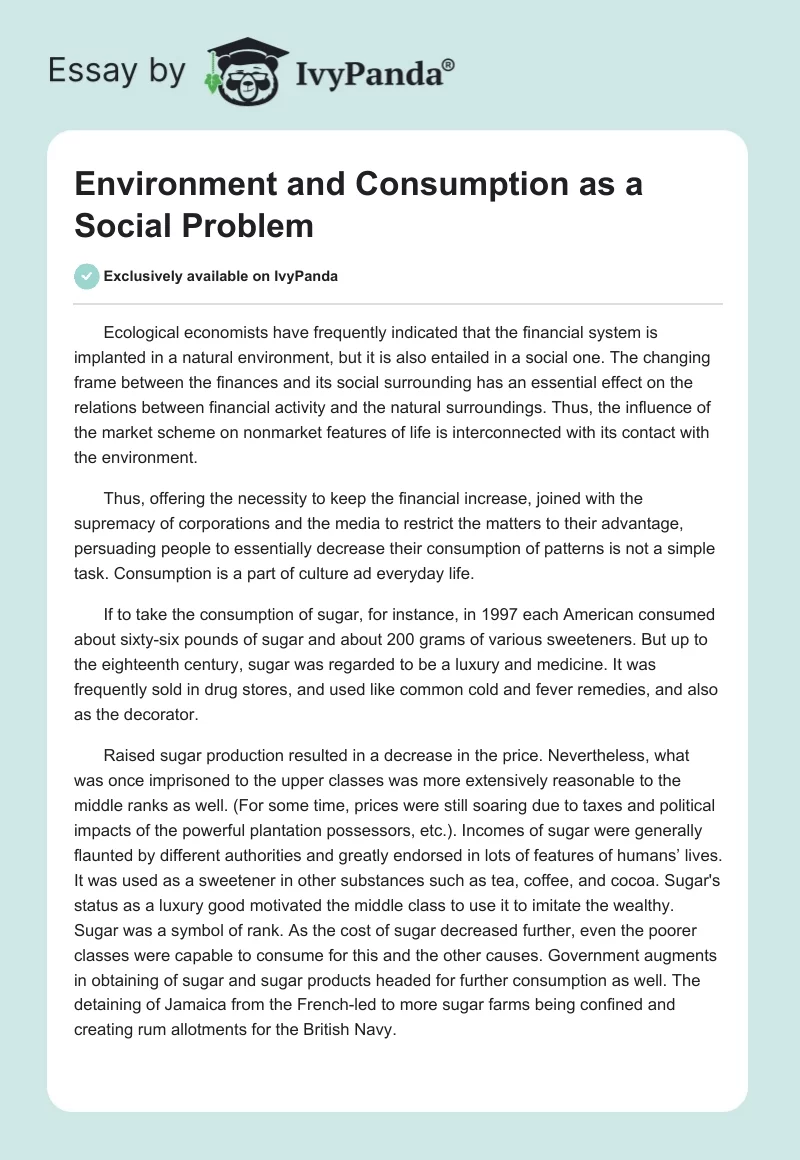 Environment and Consumption as a Social Problem. Page 1