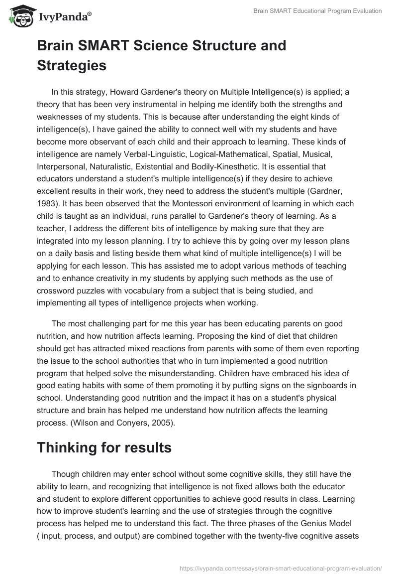Brain SMART Educational Program Evaluation. Page 2