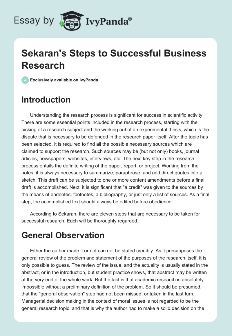 Sekaran's Steps to Successful Business Research. Page 1