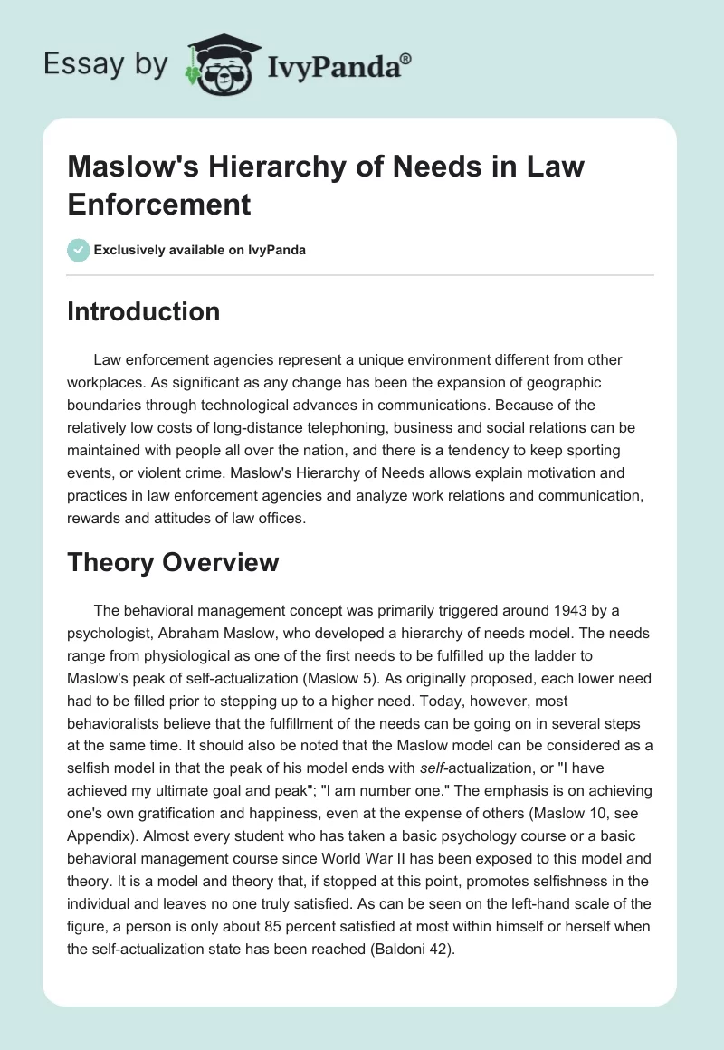 Maslow's Hierarchy of Needs in Law Enforcement. Page 1