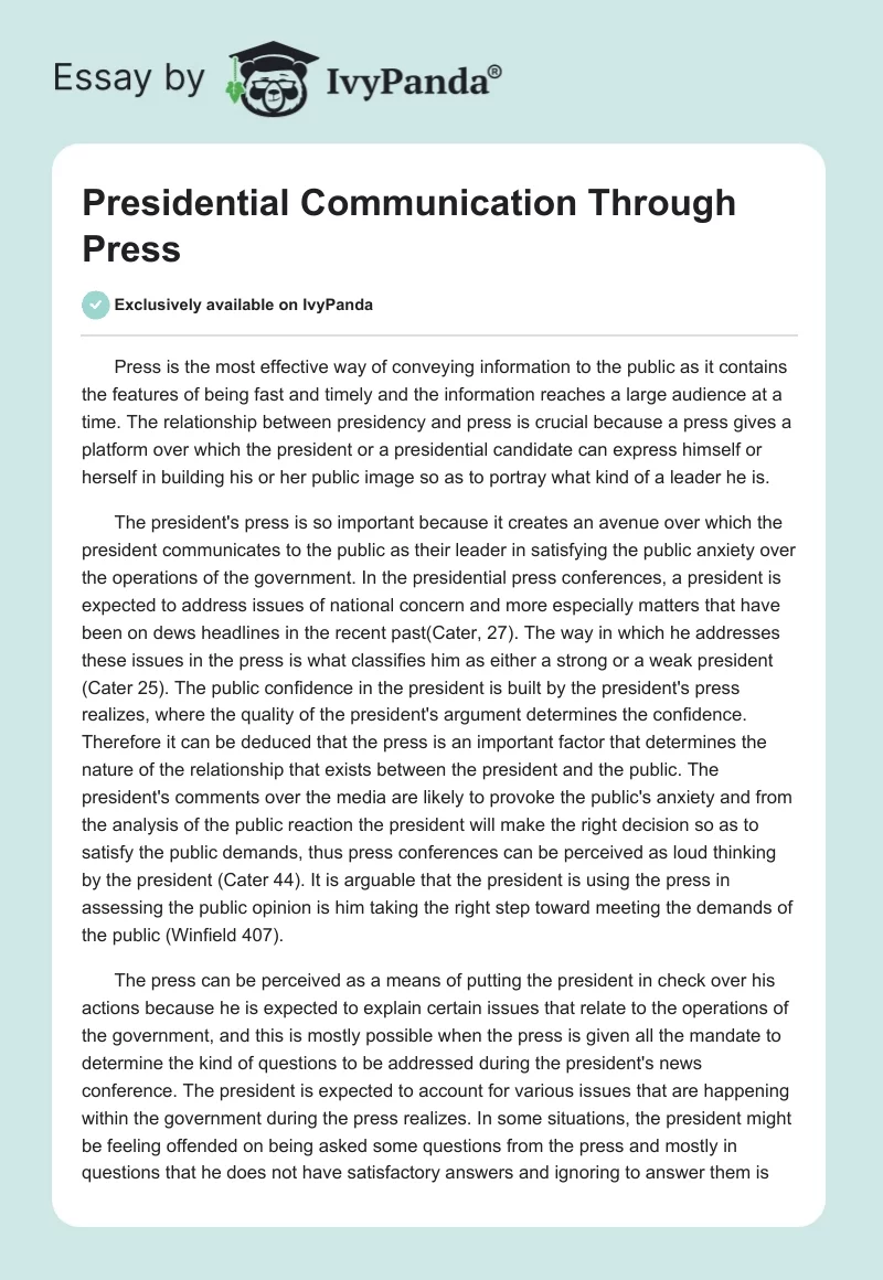 Presidential Communication Through Press. Page 1