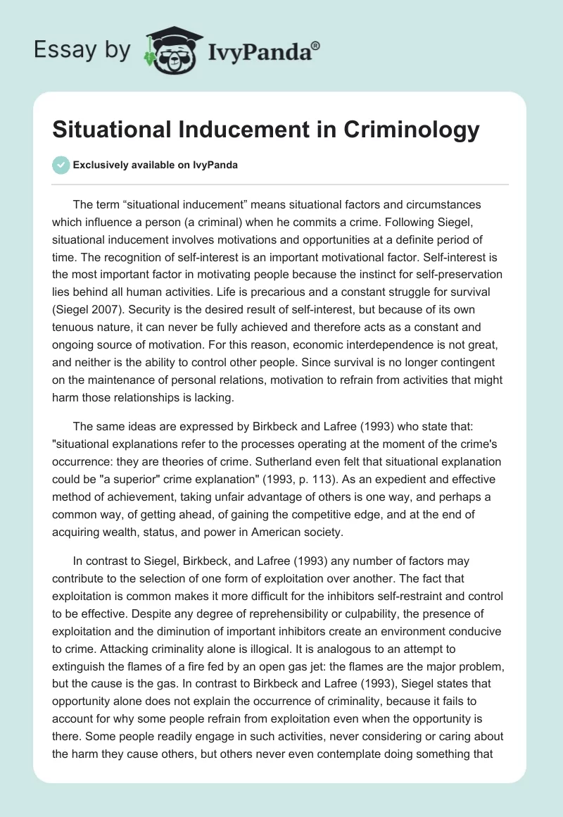 Situational Inducement in Criminology. Page 1
