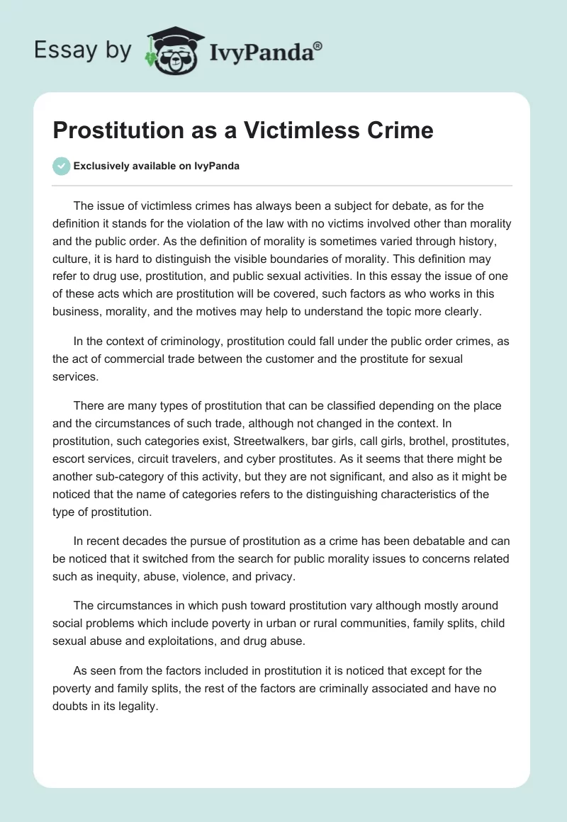 Prostitution as a Victimless Crime. Page 1