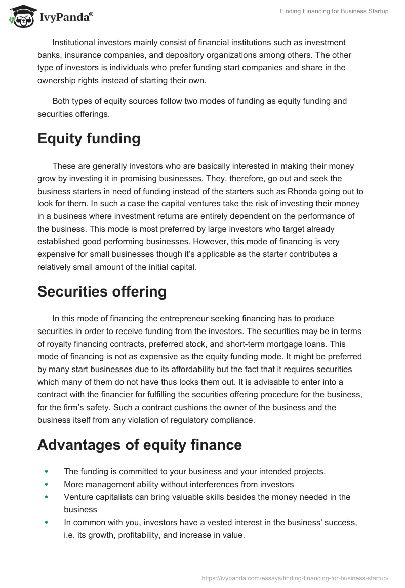 Finding Financing for Business Startup. Page 2