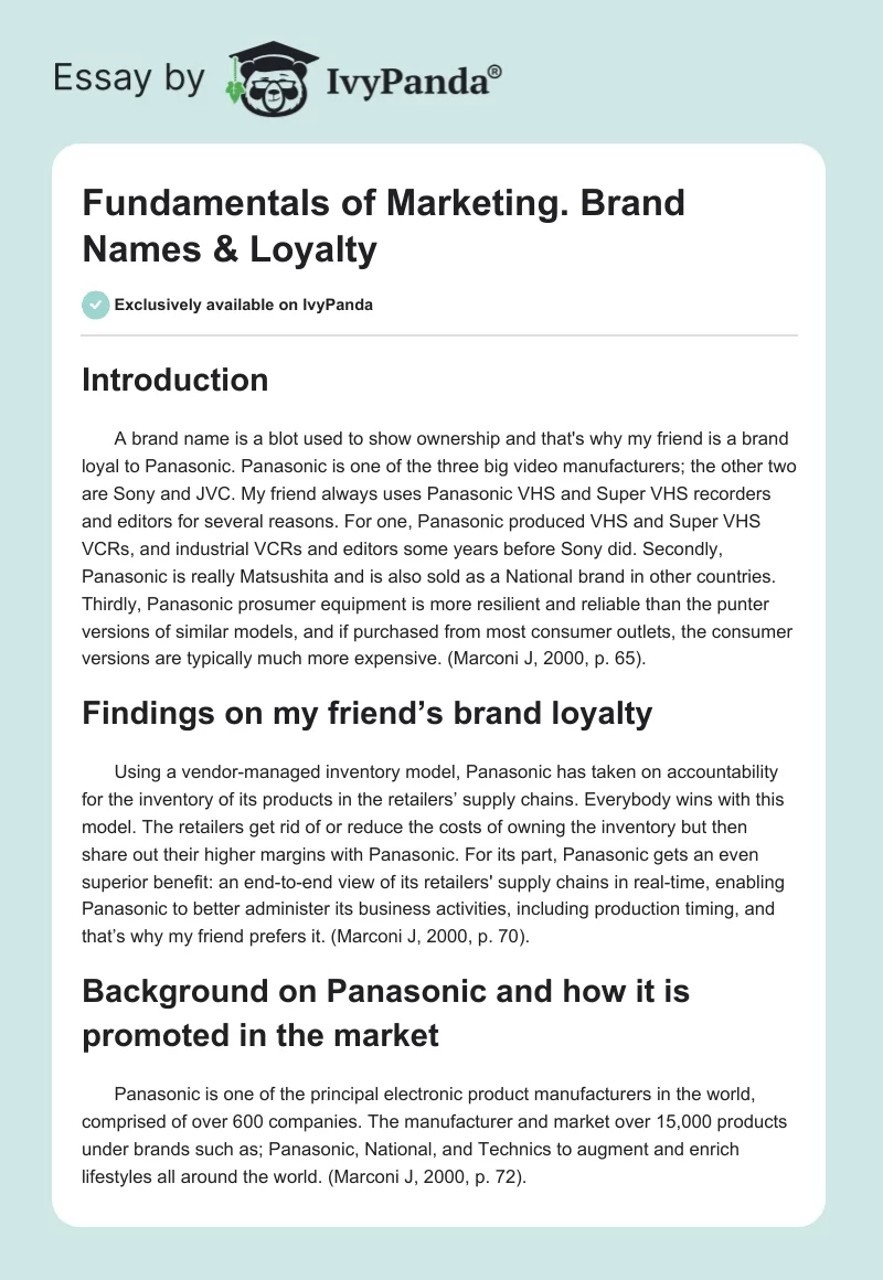 Fundamentals of Marketing. Brand Names & Loyalty. Page 1