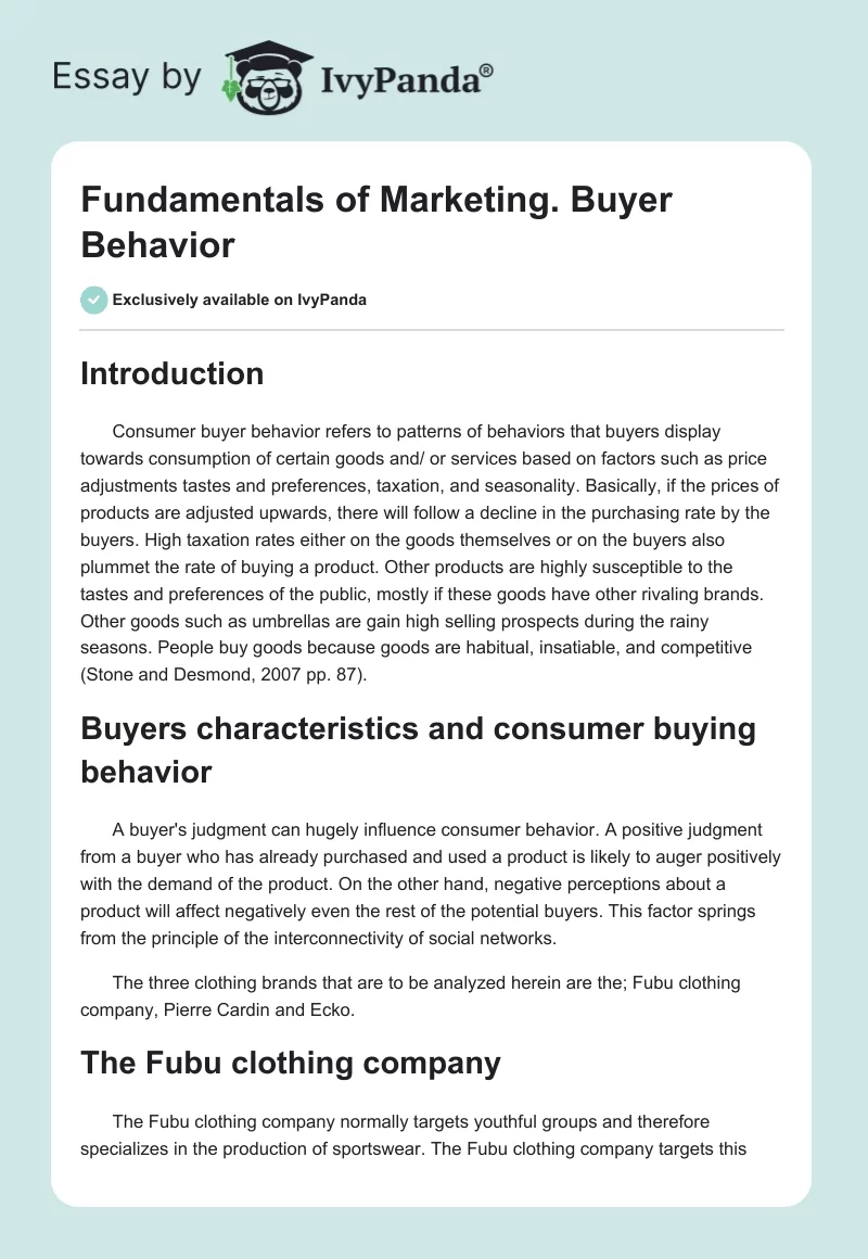 Fundamentals of Marketing. Buyer Behavior. Page 1