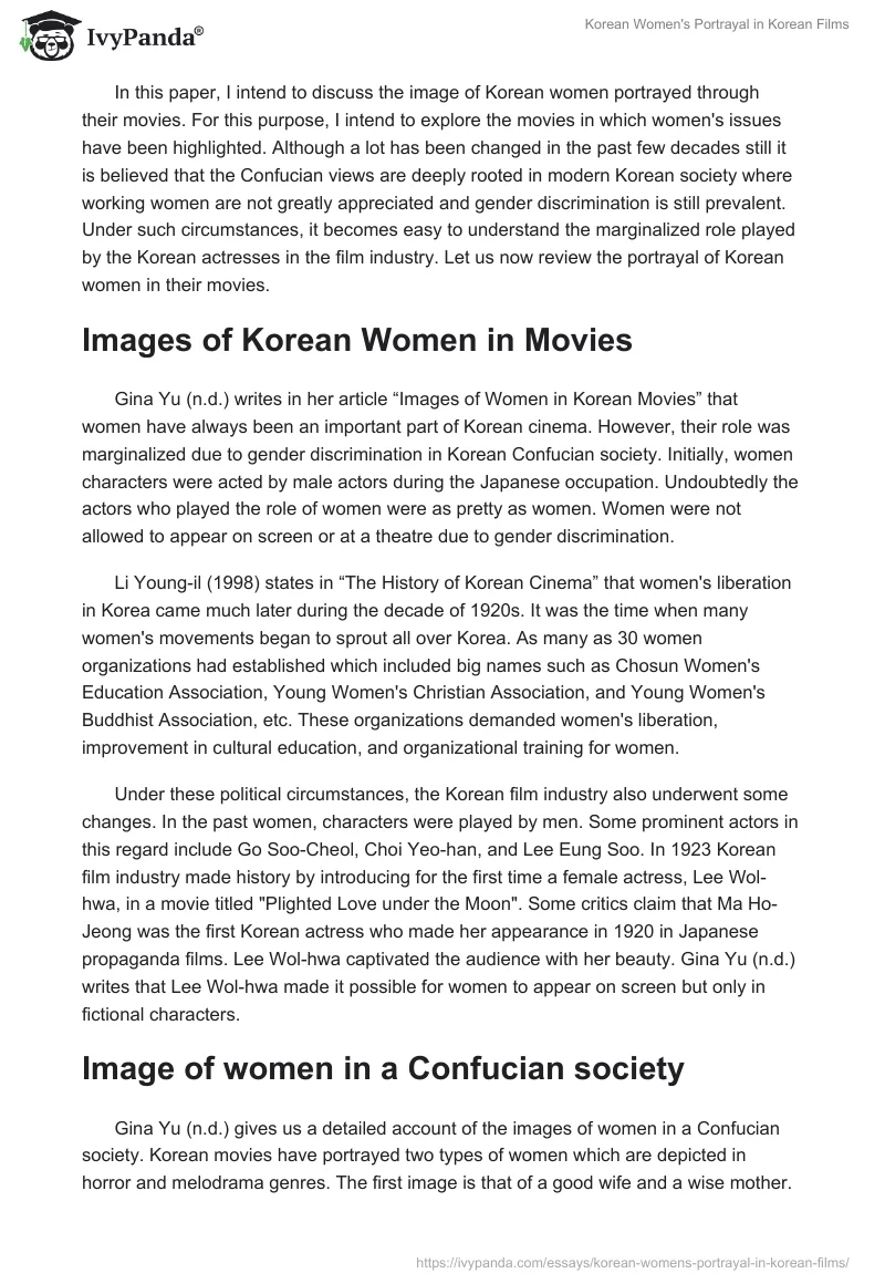 Korean Women's Portrayal in Korean Films. Page 2