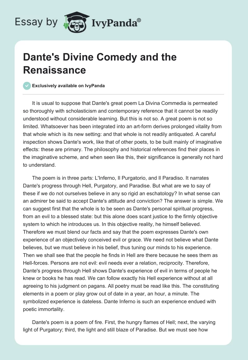 Dante's Divine Comedy and the Renaissance. Page 1