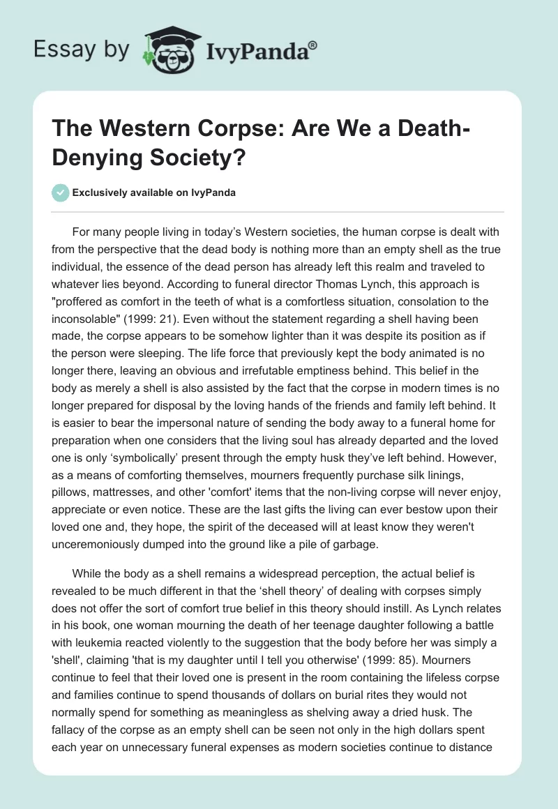 The Western Corpse: Are We a Death-Denying Society?. Page 1