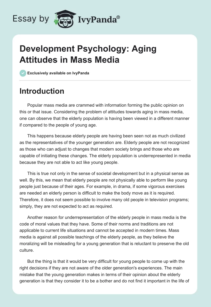 Development Psychology: Aging Attitudes in Mass Media. Page 1