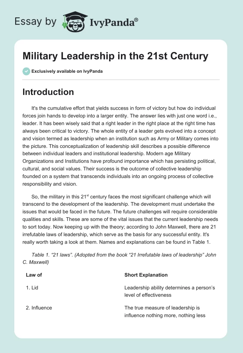 Military Leadership in the 21st Century. Page 1