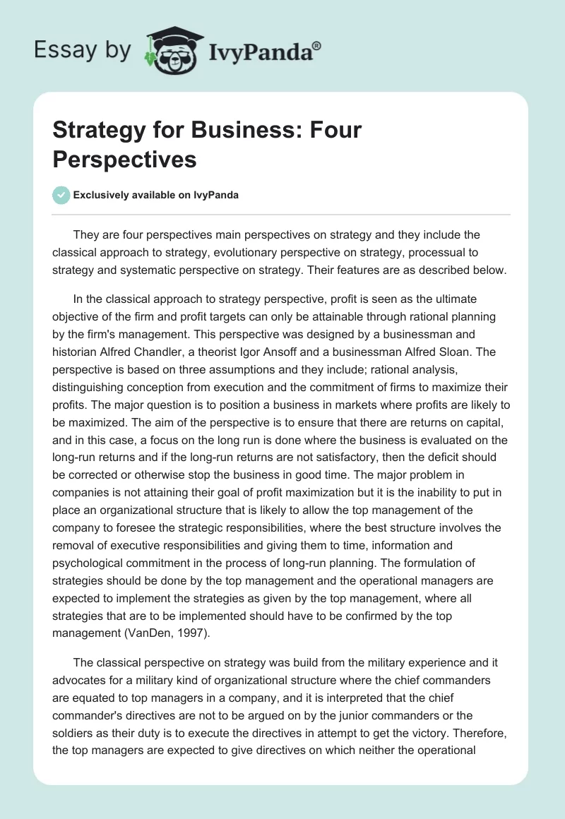 Strategy for Business: Four Perspectives. Page 1